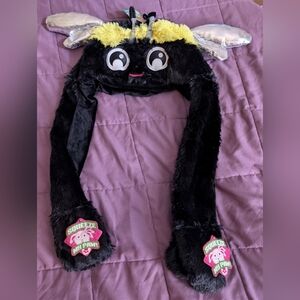 Cute Black and Yellow Bee Hat with Waving Silver Wings